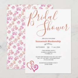 ピンクオレンジリンクハートブライダルシャワーテンプレート 招待状