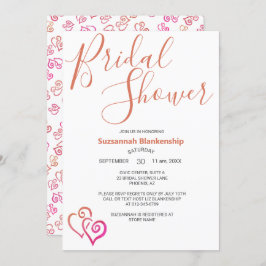 ピンクオレンジリンクハートブライダルシャワーテンプレート 招待状