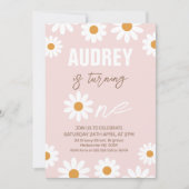 ピンクオレンジレトロガールズデイジー1st誕生日 招待状 (正面)