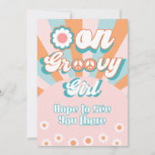 ピンクオレンジレトロワングルービーガール1st誕生日 招待状 (裏面)