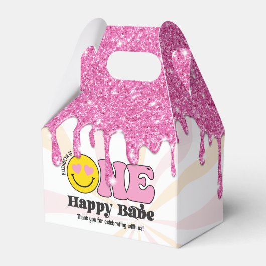 ピンクオレンジレトロワンハッピーバーベー1st誕生日 フェイバーボックス (裏面サイド)