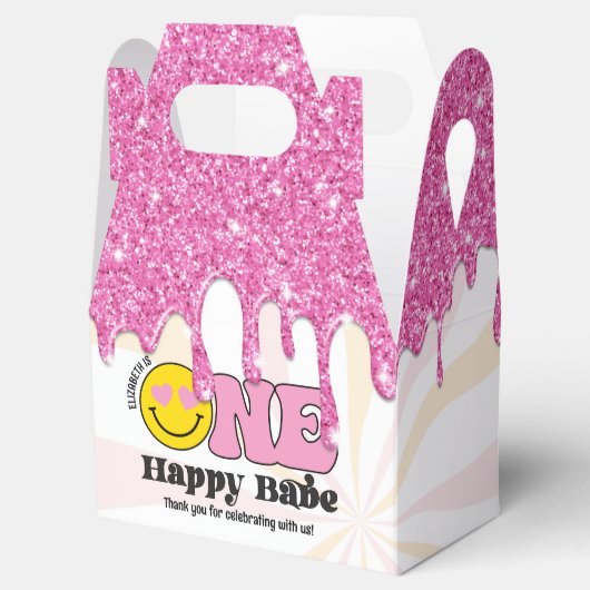 ピンクオレンジレトロワンハッピーバーベー1st誕生日 フェイバーボックス (オープン)