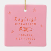 ピンクオレンジレトロ手描き写真卒業 セラミックオーナメント (裏面)