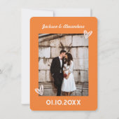 ピンクオレンジレトロ70s結婚のサンキューカード 招待状 (裏面)