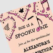 ピンクオレンジ不気味スカルハロウィーン1歳 招待状