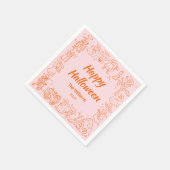 ピンクオレンジ予測できな色の手描きドードルハロウィーン スタンダードカクテルナプキン (角)