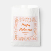 ピンクオレンジ予測できな色の手描きドードルハロウィーン フェイバーバッグ (正面)