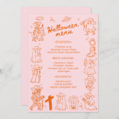 ピンクオレンジ予測できな色の手描きドードルハロウィーン メニュー (正面/裏面)