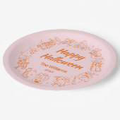 ピンクオレンジ予測できな色の手描きハッピーハローウィン ペーパープレート (アングル)