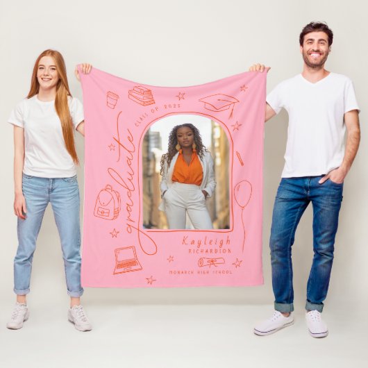 ピンクオレンジ写真院生 フリースブランケット (インサイチュ)