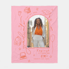 ピンクオレンジ写真院生 フリースブランケット