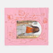 ピンクオレンジ写真院生 フリースブランケット (正面(横))