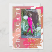 ピンクオレンジ大理石の卒業発表カード 招待状 (正面)