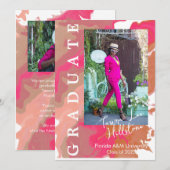 ピンクオレンジ大理石卒業発表カード 招待状 (正面/裏面)