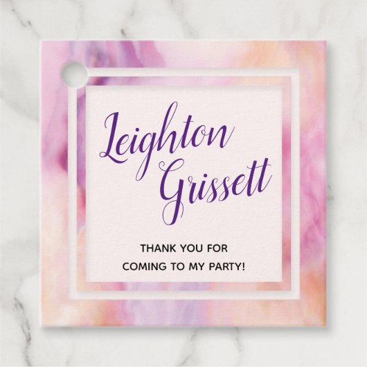 ピンクオレンジ大理石縁ど フェイバータグ (正面)