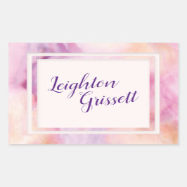 ピンクオレンジ大理石縁ど 長方形シール