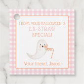 ピンクオレンジ幽霊エックストローハロウィーンストローキッズ フェイバータグ (正面)