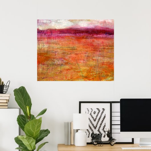 ピンクオレンジ抽象芸術横絵を描景 ポスター (ホームオフィス)