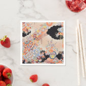 ピンクオレンジ日本のの着物フローラの切り離し紙 スタンダードカクテルナプキン (インサイチュ)