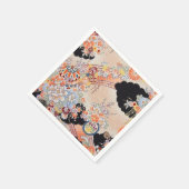 ピンクオレンジ日本のの着物フローラの切り離し紙 スタンダードカクテルナプキン (角)