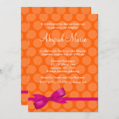 ピンクオレンジ水玉模様ボウバルミツワー招待状 招待状 (正面/裏面)