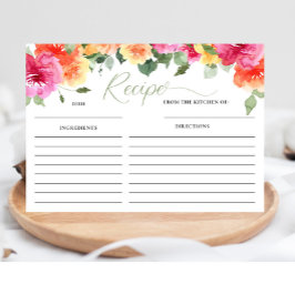 ピンクオレンジ牡丹ブライダルシャワーレシピカード エンクロージャーカード