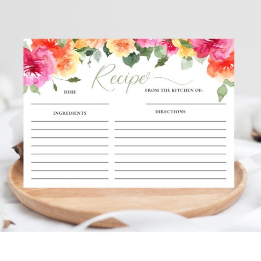 ピンクオレンジ牡丹ブライダルシャワーレシピカード エンクロージャーカード