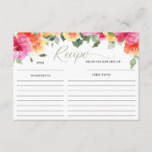 ピンクオレンジ牡丹ブライダルシャワーレシピカード エンクロージャーカード (正面)