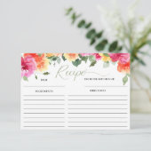 ピンクオレンジ牡丹ブライダルシャワーレシピカード エンクロージャーカード (スタンド正面)