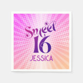 ピンクオレンジ甘い16グラデーションボホレトロGroovy スタンダードカクテルナプキン (正面)