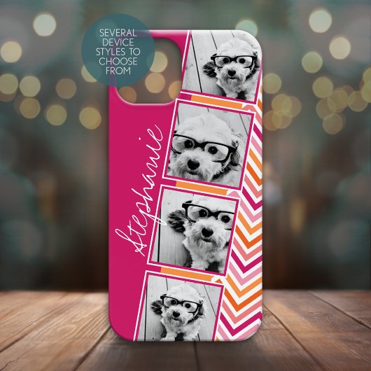 ピンクオレンジ白Instagramフォトコラージュ Case-Mate iPhoneケース