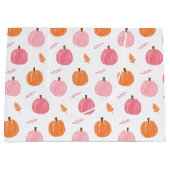 ピンクオレンジ秋カボチャ葉のパターン ラージペーパーバッグ (正面)