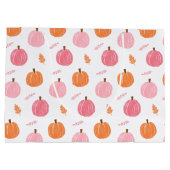 ピンクオレンジ秋カボチャ葉のパターン ラージペーパーバッグ (裏面)
