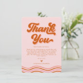ピンクオレンジ結婚レトロ70sサンキューカード 招待状 (スタンド正面)