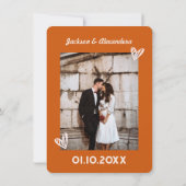 ピンクオレンジ結婚レトロ70sサンキューカード 招待状 (裏面)