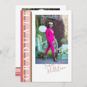 ピンクオレンジ線形卒業発表カード 招待状 (正面/裏面)