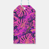ピンクオレンジ色のネイビー熱帯パーム葉結婚の ギフトタグ (裏面)