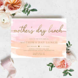 ピンクオレンジ色の水の色金ゴールド母の日のランチ 招待状