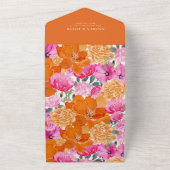 ピンクオレンジ色の水色フローラQRコード結婚s オールインワン招待状 (外側)