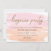 ピンクオレンジ色の水色金ゴールドランジェリーパーティーシャワー 招待状 (正面)