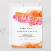 ピンクオレンジ色スプラッシュQRコードブライダルシャワー 招待状 (正面)