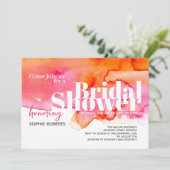 ピンクオレンジ色スプラッシュQRコードブライダルシャワー 招待状 (スタンド正面)