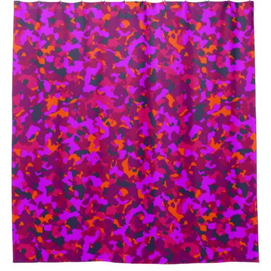 ピンクオレンジ色マゼンタカモフラージュ迷彩柄パターン シャワーカーテン (正面)