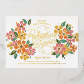 ピンクオレンジ花模様手文字リハーサルディナー 箔招待状 (正面)