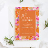 ピンクオレンジ鮮やかガーデンサプライズ誕生日パーティー 招待状