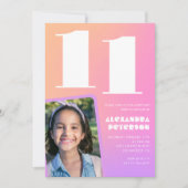 ピンクオレンジ11th誕生日招待状レトロ 招待状 (正面)