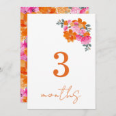 ピンクオレンジ3ヶ月ベビー月次マイルストーンカード 招待状 (正面/裏面)