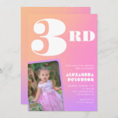 ピンクオレンジ3歳の誕生日招待状ガールフォト 招待状 (正面/裏面)