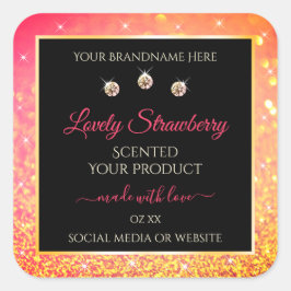 ピンクオレンジ グリッター ブラック プロダクトラベル ジュエル スクエアシール