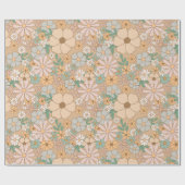 ピンクオレンジ、ピンクグレー、フラワーパターン ラッピングペーパー (フラット)